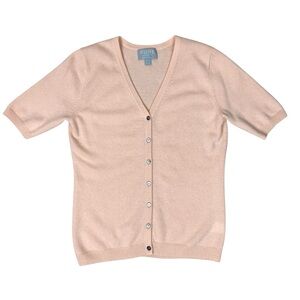 Pure Collection Cashmere Short Sleeve V Neck Cardigan Peach Sz 2